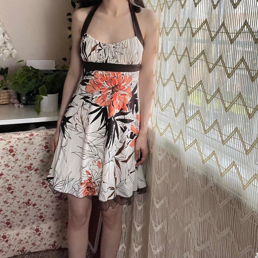 Speechless White Brown Orange Floral Ruffle Dress